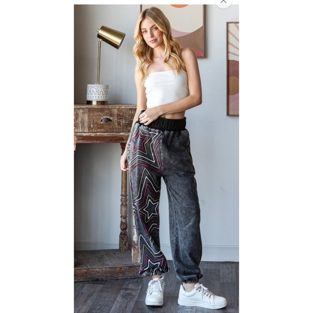 Buckle Oli & Hali WASHED STAR APPLIQUE JOGGER PANTS patchwork boho‎ relaxed
